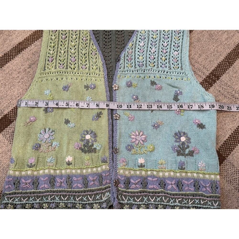 Sigrid Olsen Sport Knit Sweater Vest Granny Core Floral Green Blue Large Cottage - Picture 4 of 8